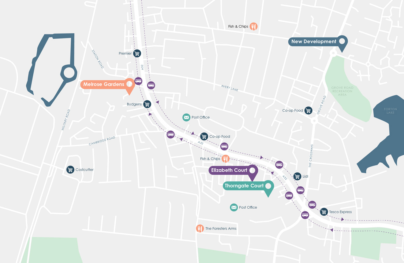 Thorngate Churcher locations map - elizabeth court - thorngate court - melrose gardens